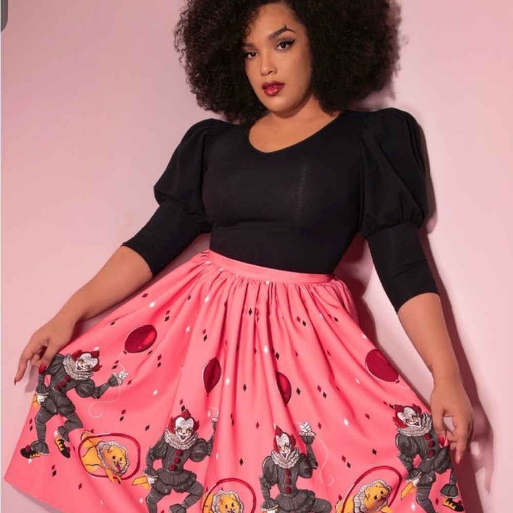 Pink Novelty Circle Skirt with Clown Print